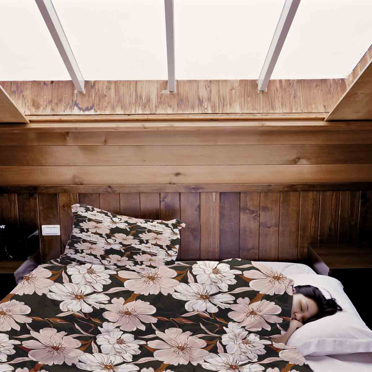 Set di biancheria da letto con coperte terapeutiche e fiori di aster rosa