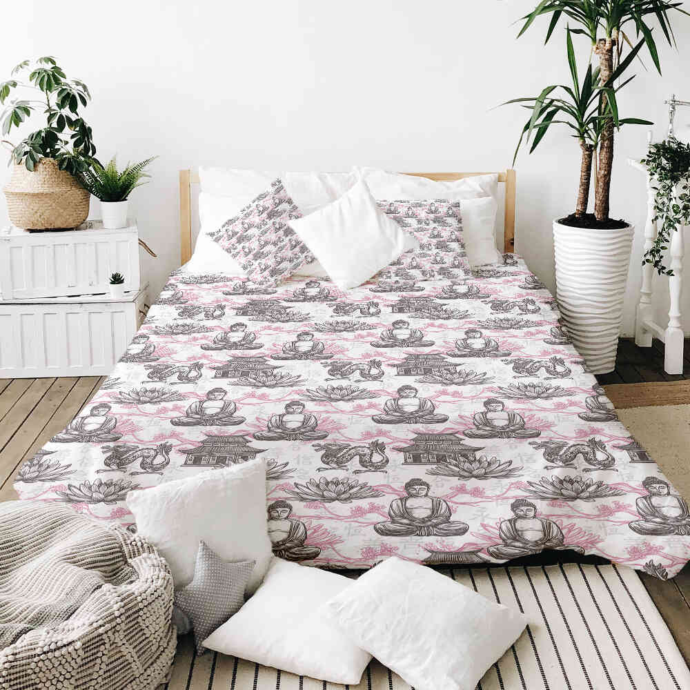 Set di biancheria da letto con coperta terapeutica e Buddha rosa