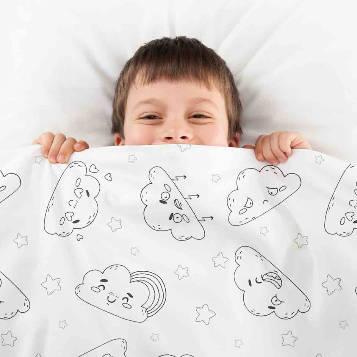 Manta terapéutica original - Funda de algodón blanca con divertidas nubes