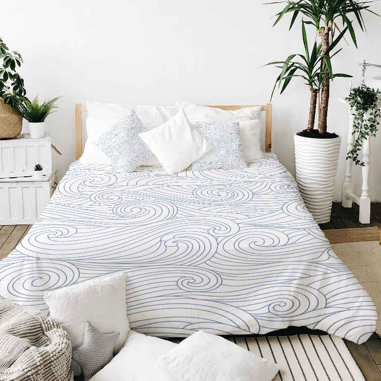 Set de ropa de cama con manta terapéutica ondas azules