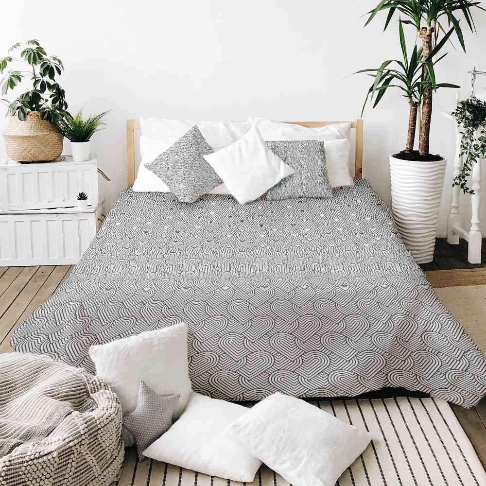 Juego de ropa de cama con manta terapéutica gris corazones geométricos