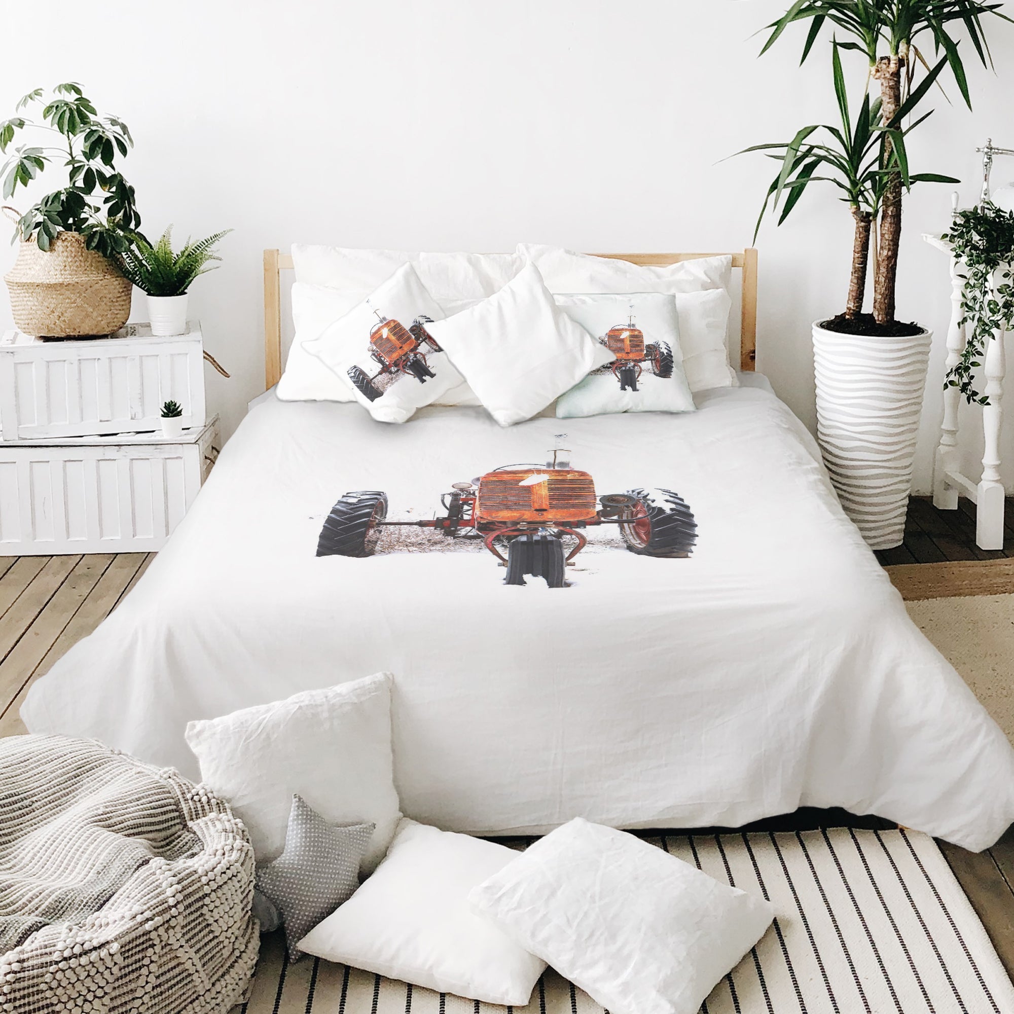Juego de ropa de cama con manta terapéutica tractor en naranja