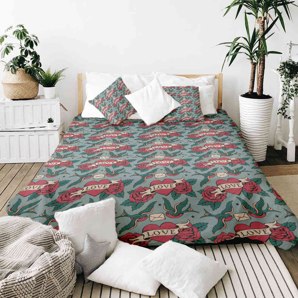 Set di biancheria da letto con coperta terapeutica Love Tattoo