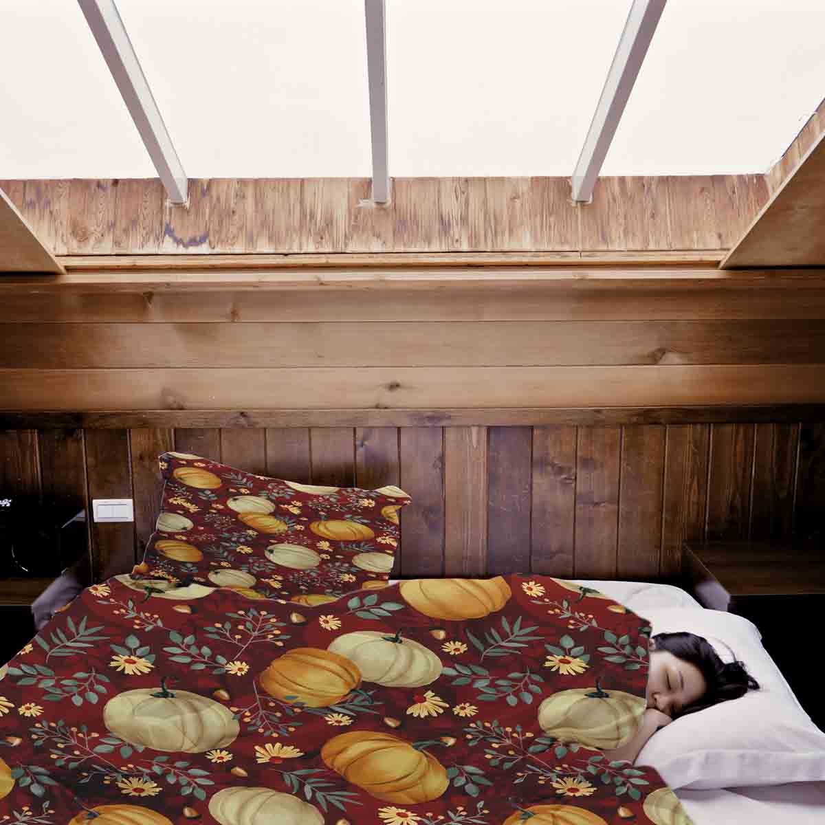 Juego de ropa de cama con manta terapéutica rojo con calabazas