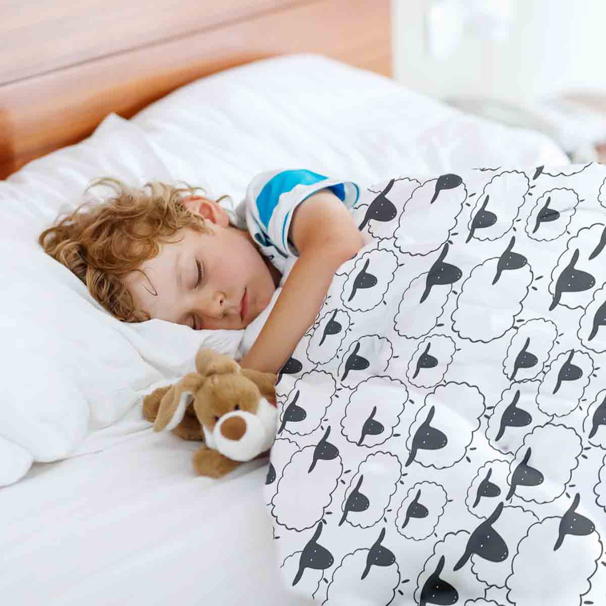 Couverture thérapeutique originale - Housse en coton blanc avec moutons