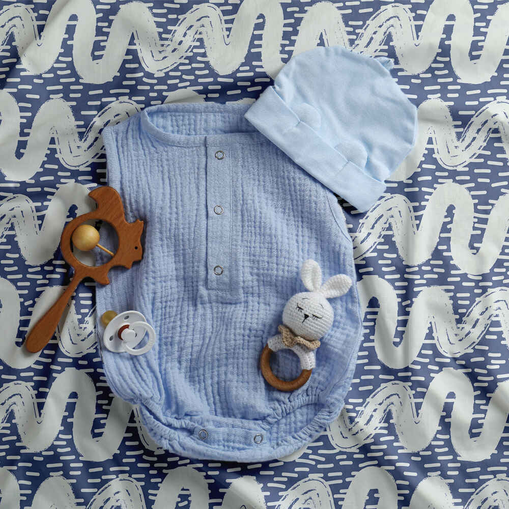 Original therapy blanket - cotton cover blue white waves