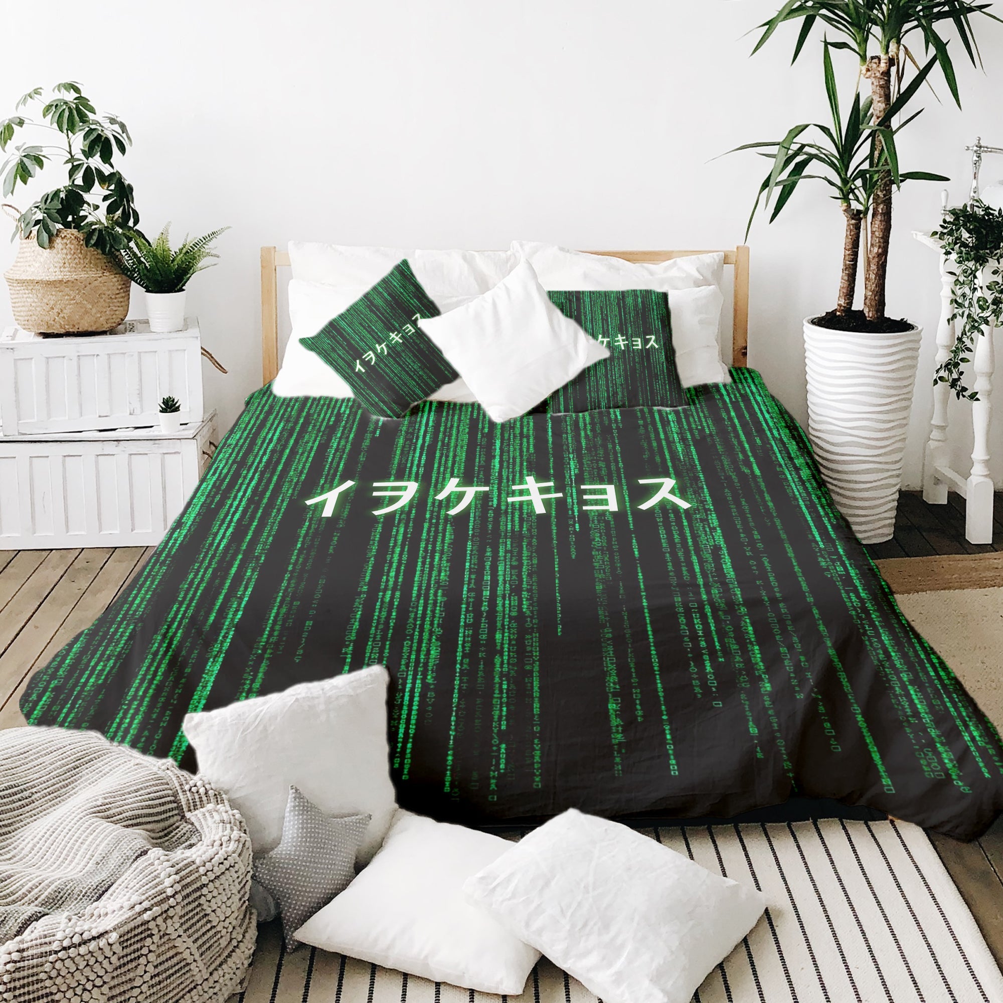 Therapy blankets bedding set green matrix code
