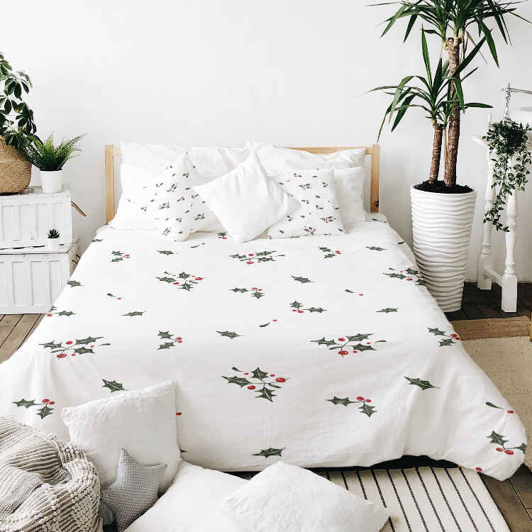 Therapy blankets bedding set white mistletoe branches