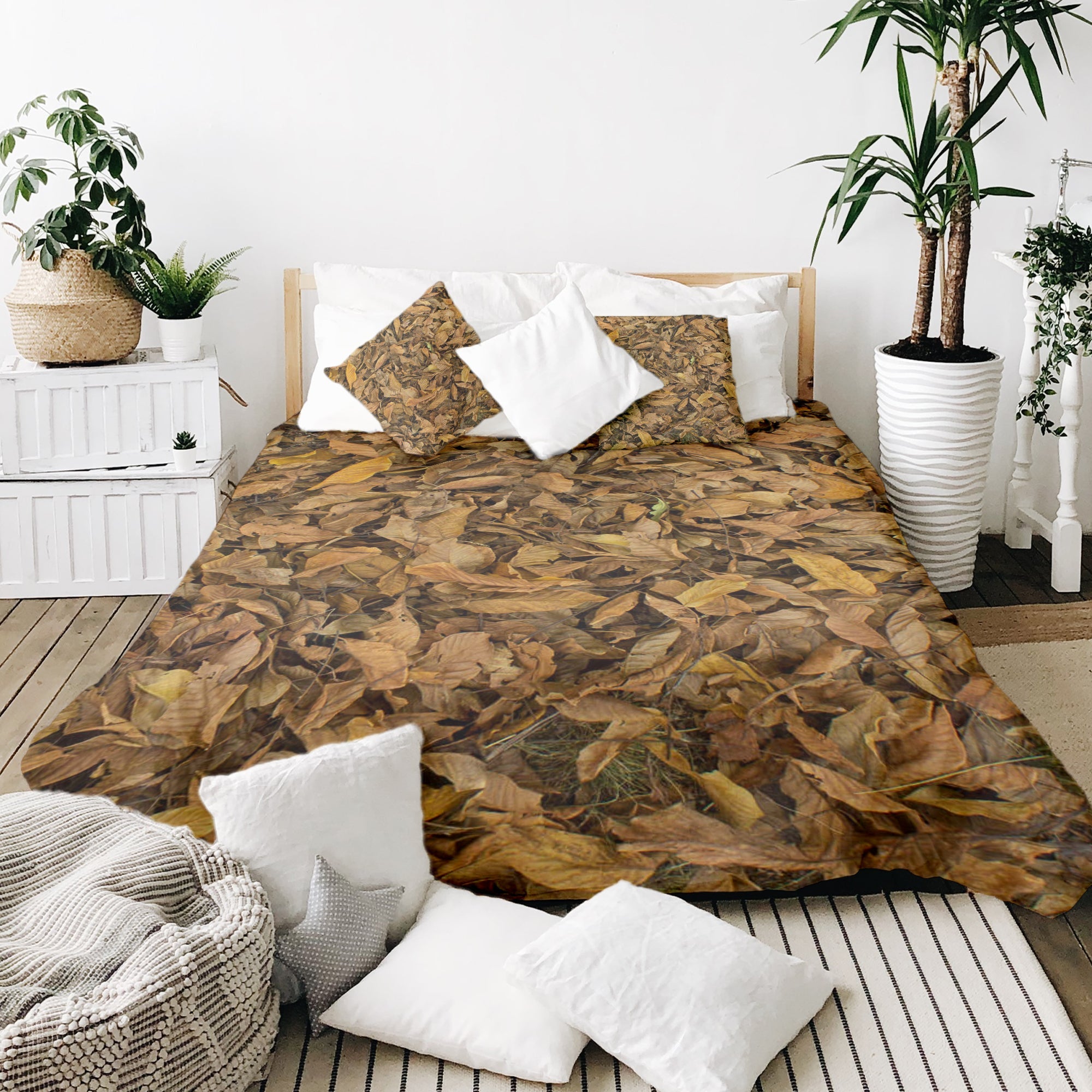 Juego de ropa de cama con manta terapéutica hojas de otoño