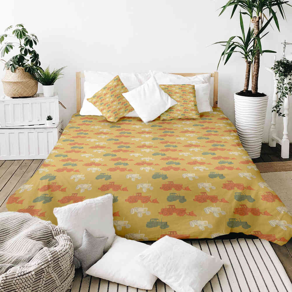 Set de ropa de cama con manta terapéutica naranja con tractores