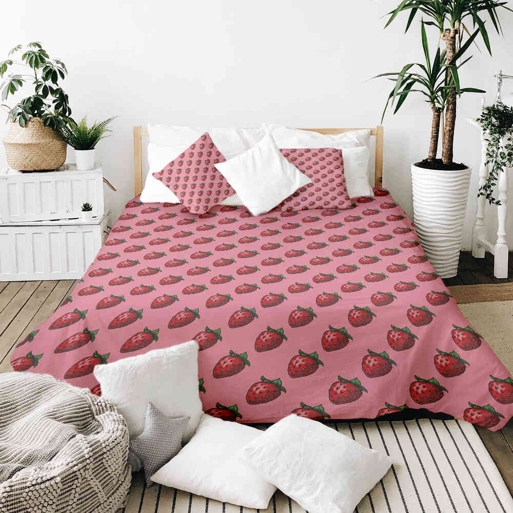 Set de ropa de cama con manta terapéutica rosa con fresas