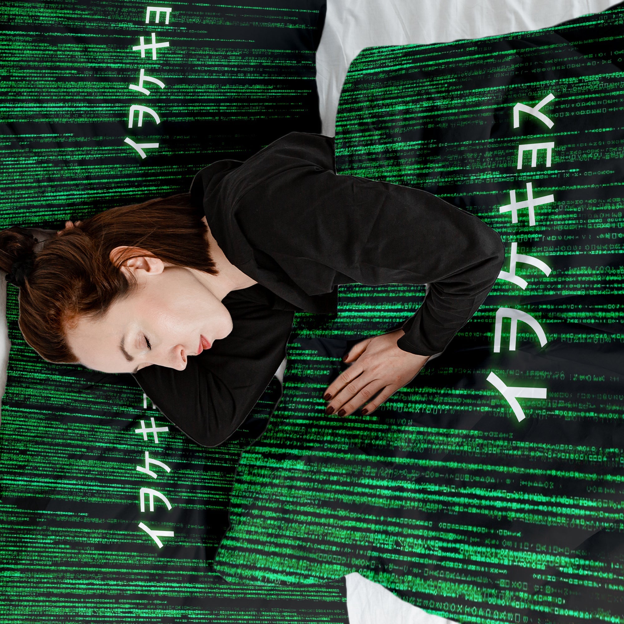 Therapy blankets bedding set green matrix code