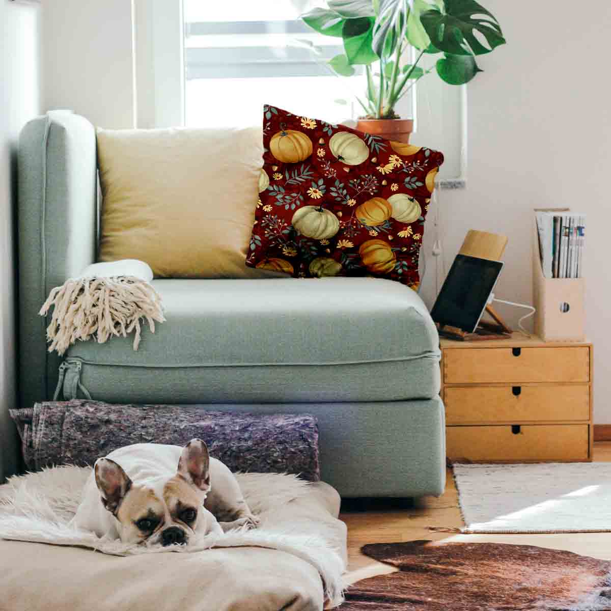 Cuscino sanitario rosso con zucche