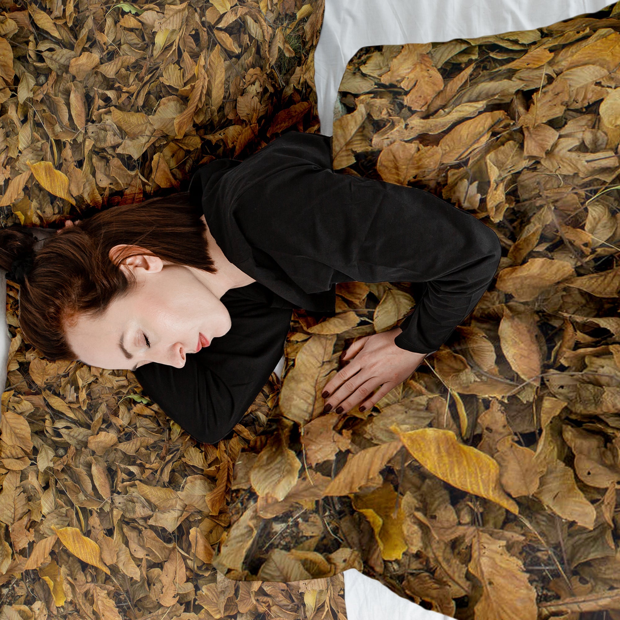 Juego de ropa de cama con manta terapéutica hojas de otoño