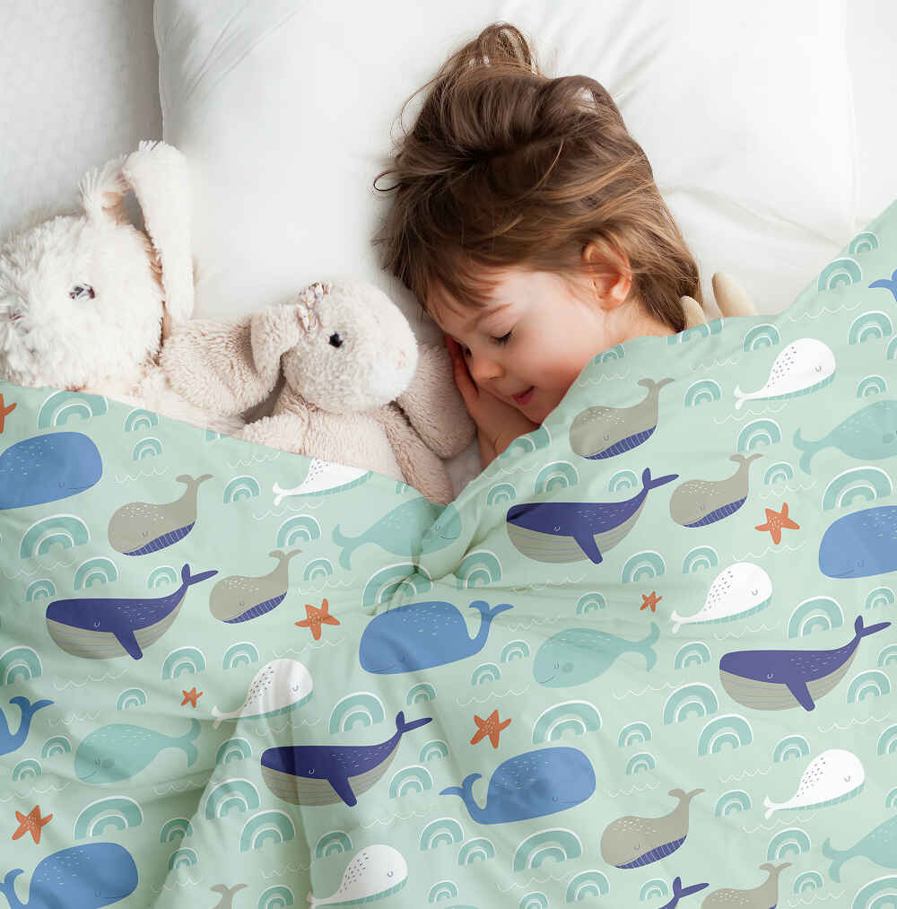 Therapy blankets bedding set green with whales