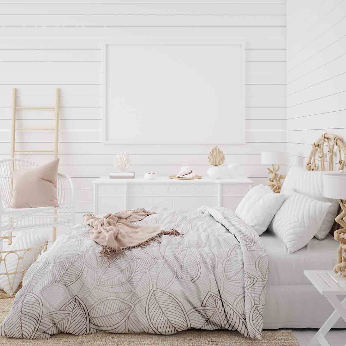 Therapiedekens beddengoedset met grijze palmbladeren