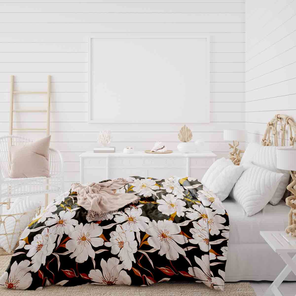 Set di biancheria da letto con coperte terapeutiche e fiori di aster rosa