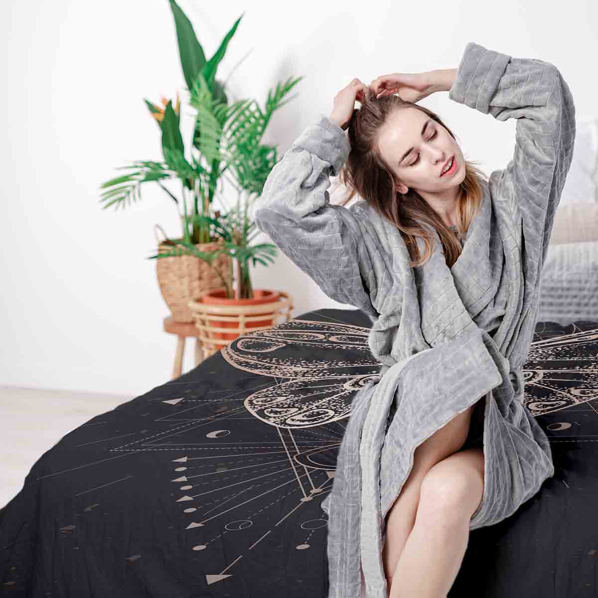 Juego de ropa de cama con manta terapéutica negra con mariposa