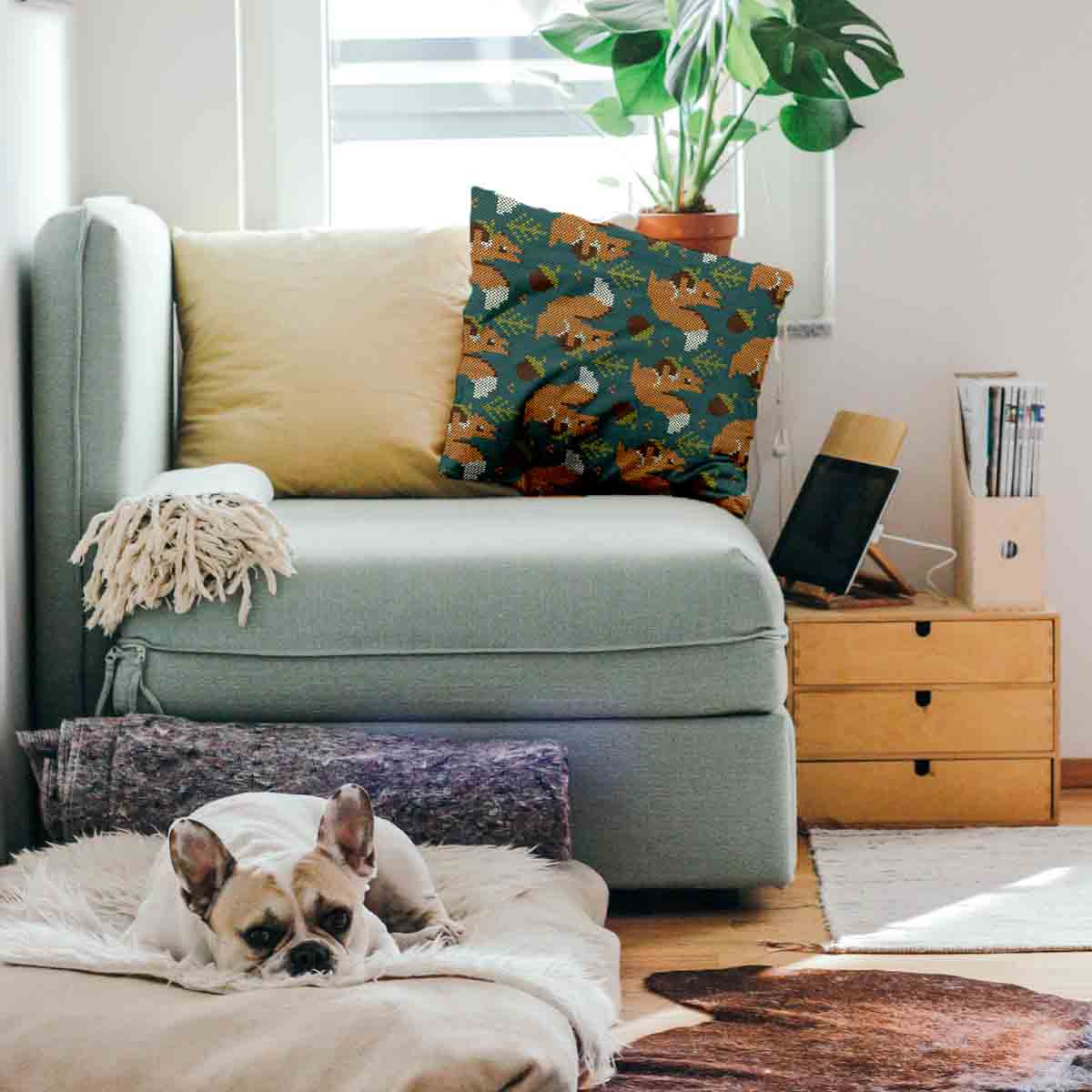 Gezondheidskussen groen met eekhoorn