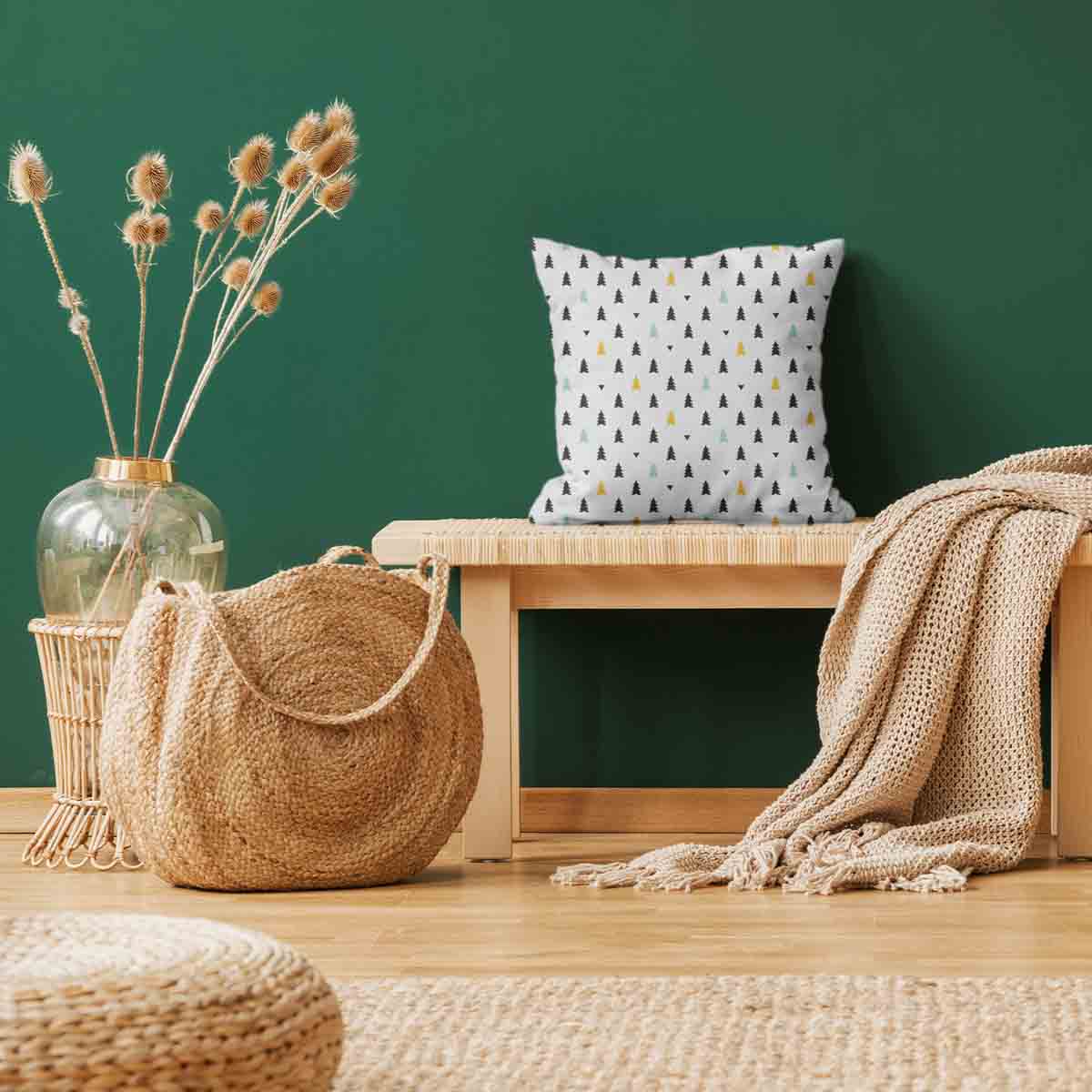 Health pillow white with small fir trees