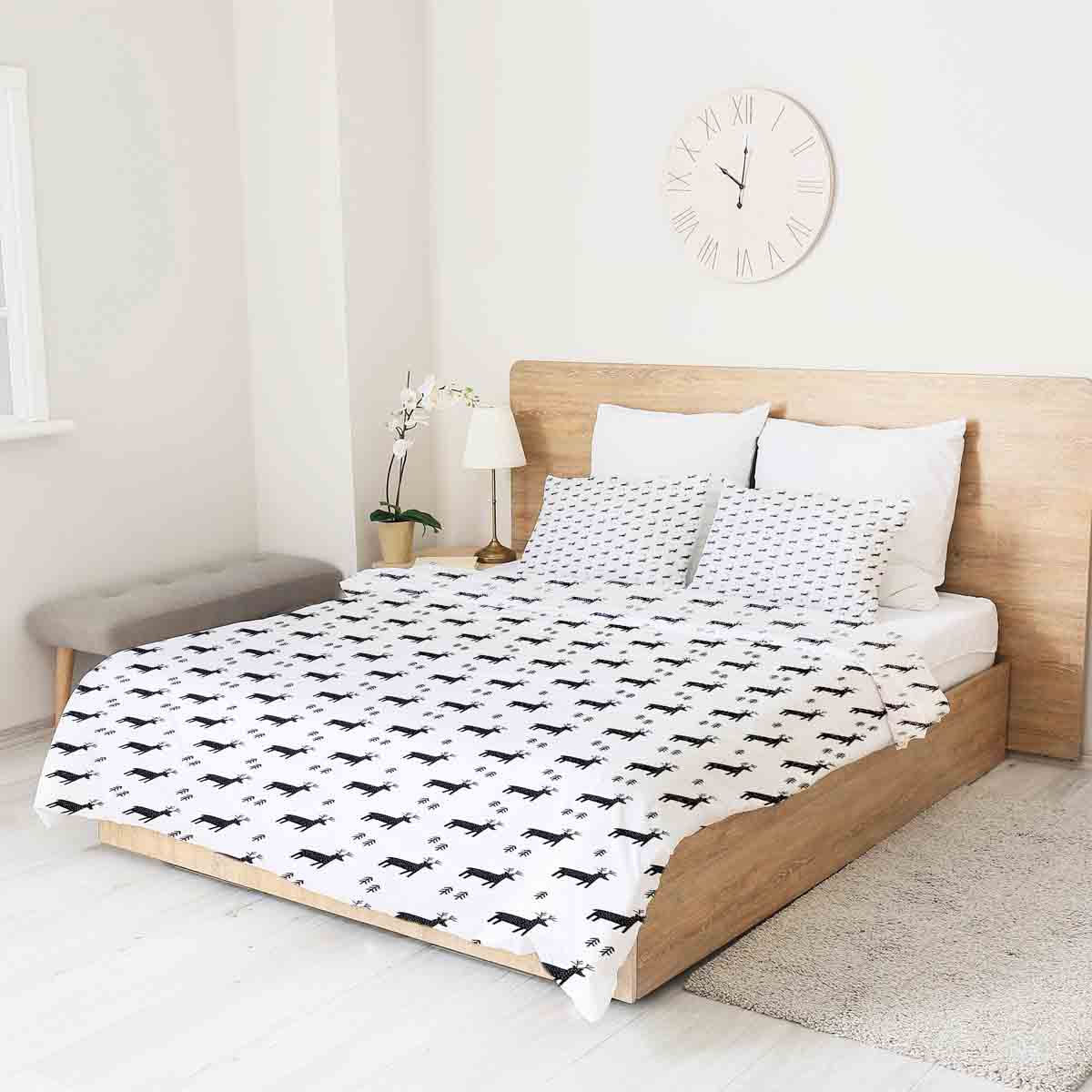 Couverture thérapeutique originale - Housse en coton blanc avec rennes