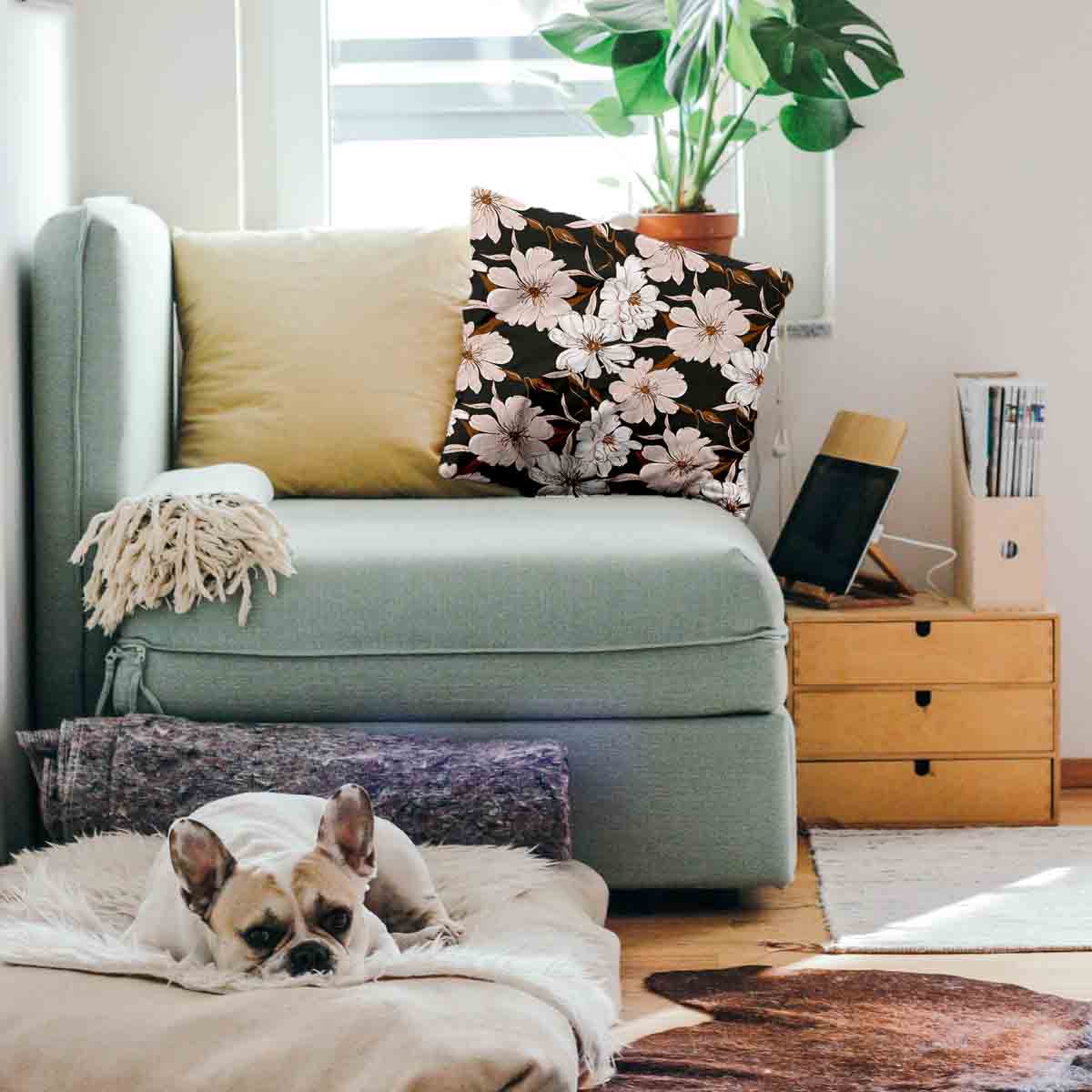 Almohada de salud con flores de áster rosa