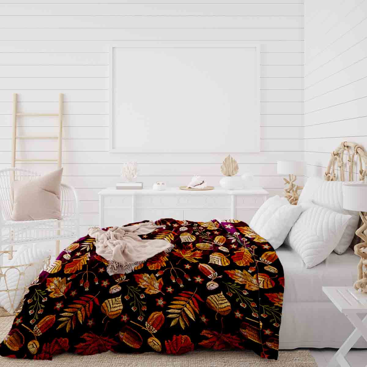 Original therapy blanket - cotton cover brown autumn leaves