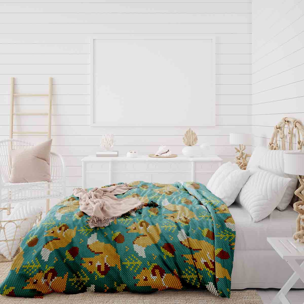 Therapy blankets bedding set green with squirrel