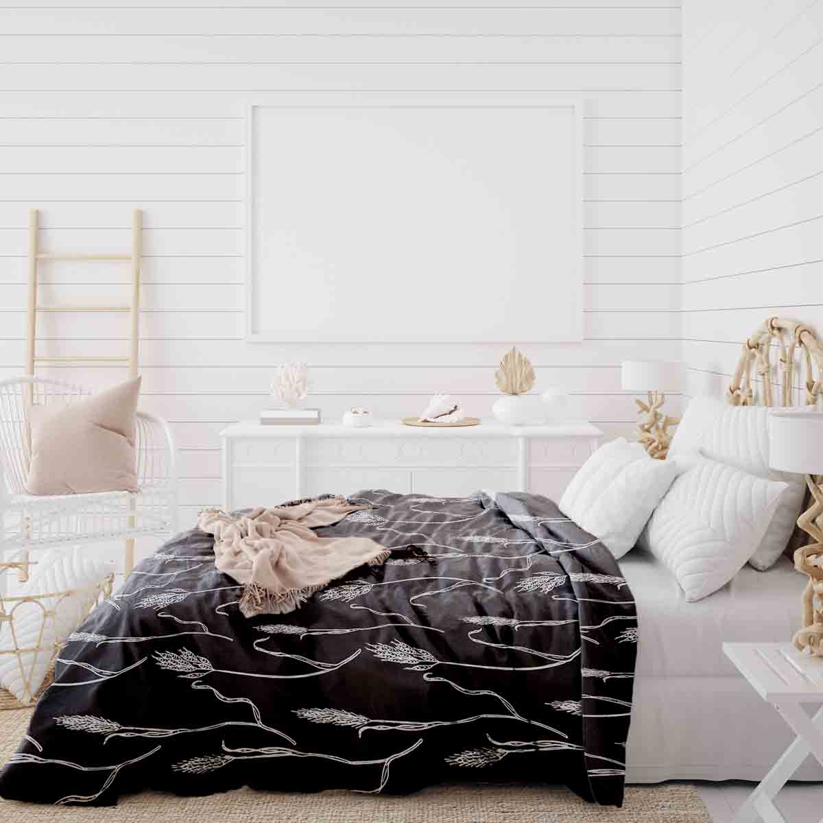 Therapy blankets bedding set dark gray with white branches