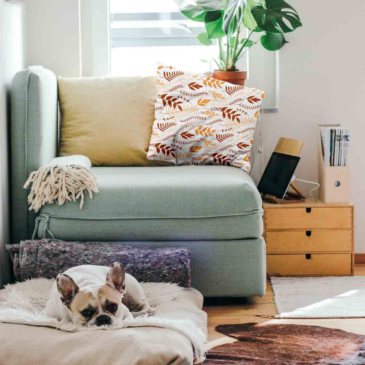 Health pillow white with autumn branches