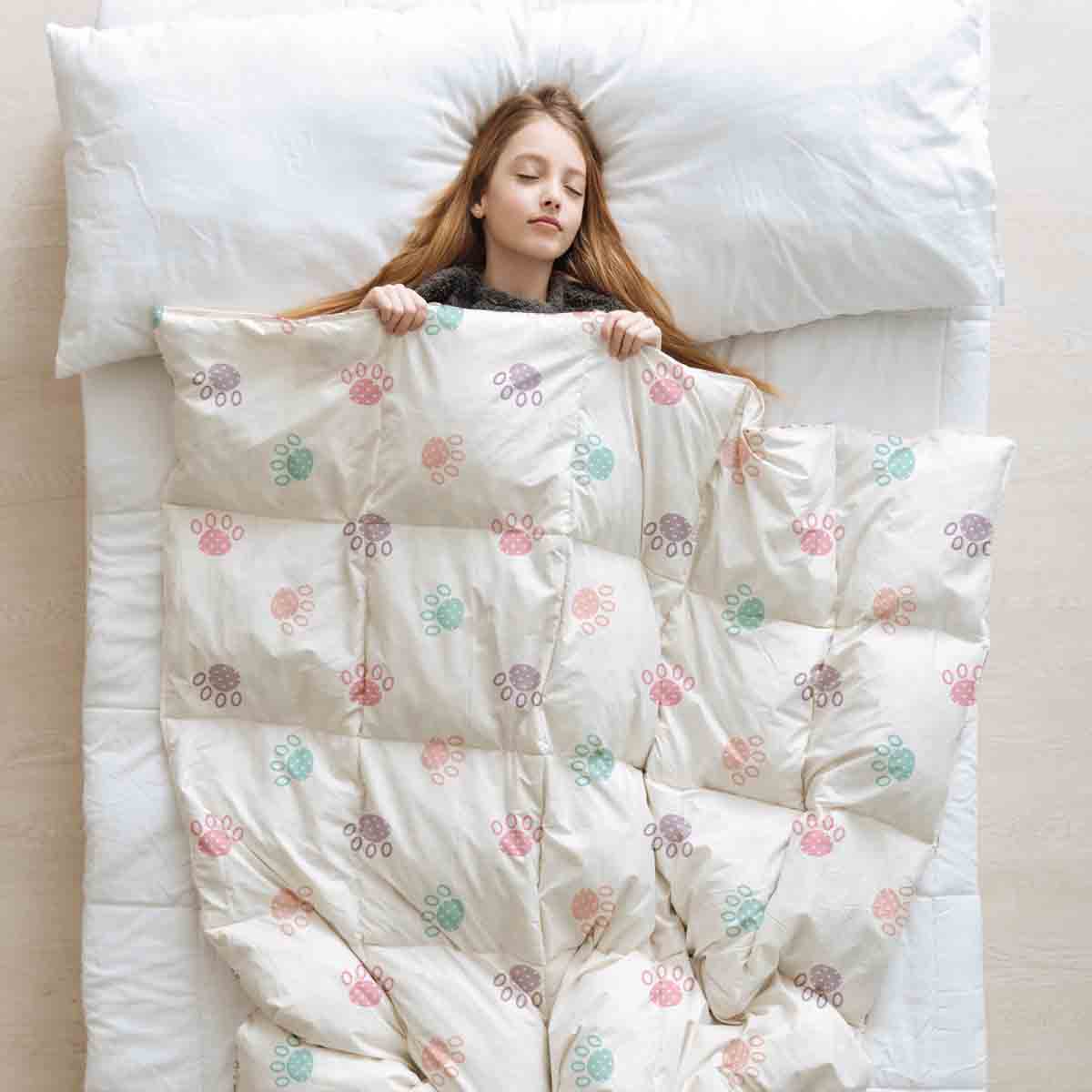 Original therapy blanket - cotton cover white with colorful paws