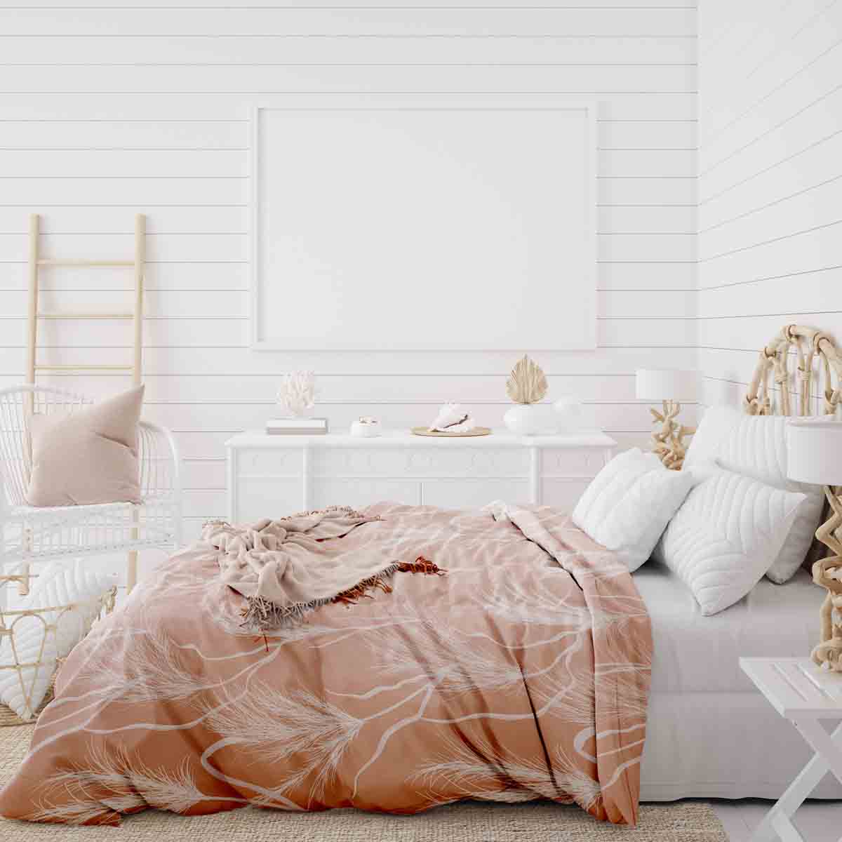 Original therapy blanket - cotton cover old pink with pampas grass