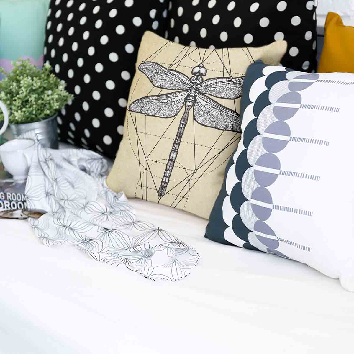 Health Pillow Yellow with Dragonfly