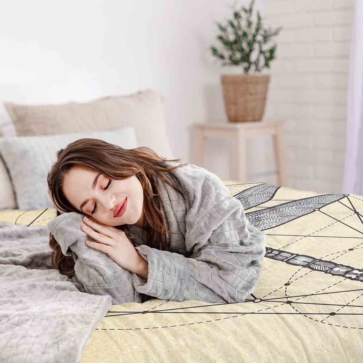 Therapy blankets bedding set yellow with dragonfly