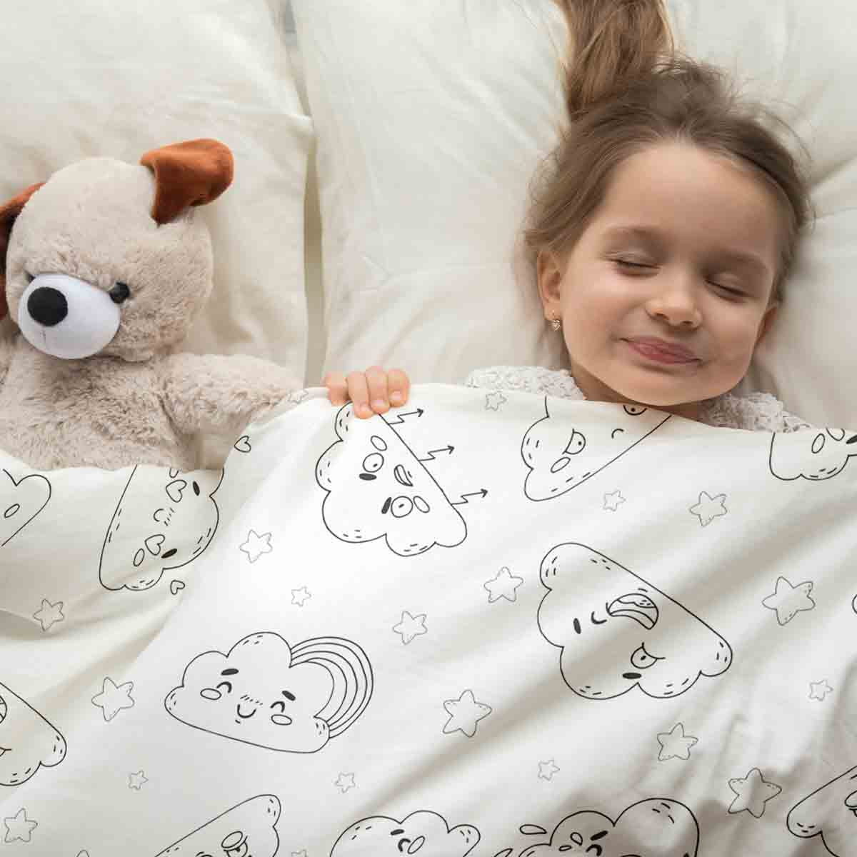 Manta terapéutica original - Funda de algodón blanca con divertidas nubes