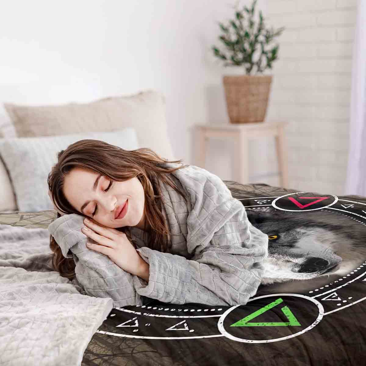 Therapiedekens beddengoed set bruin met wolf