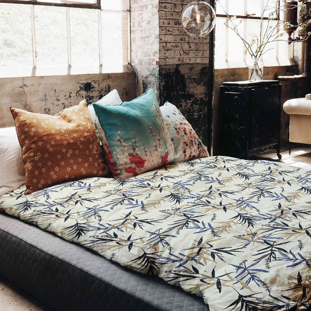 Set di biancheria da letto con coperta terapeutica motivo foglia beige