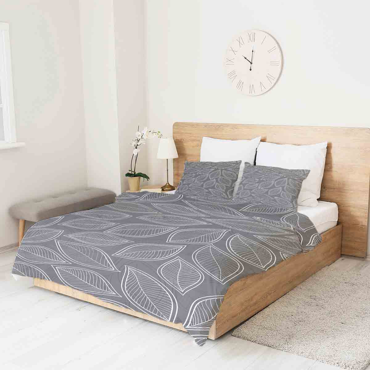 Couverture thérapeutique originale - Housse en coton grise avec feuilles de palmier blanches
