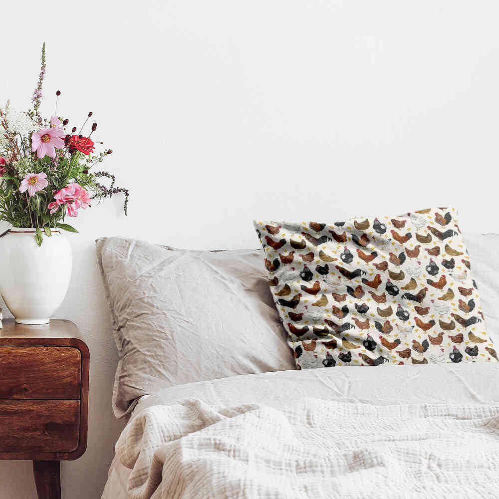 Health pillow white with many chickens