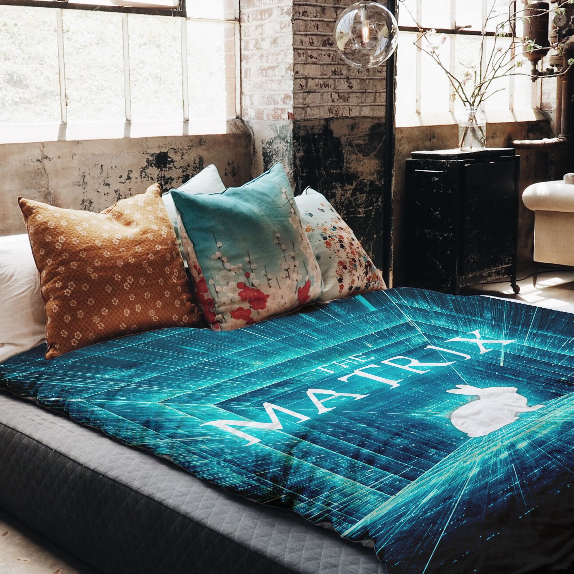 Therapy blankets bedding set blue matrix