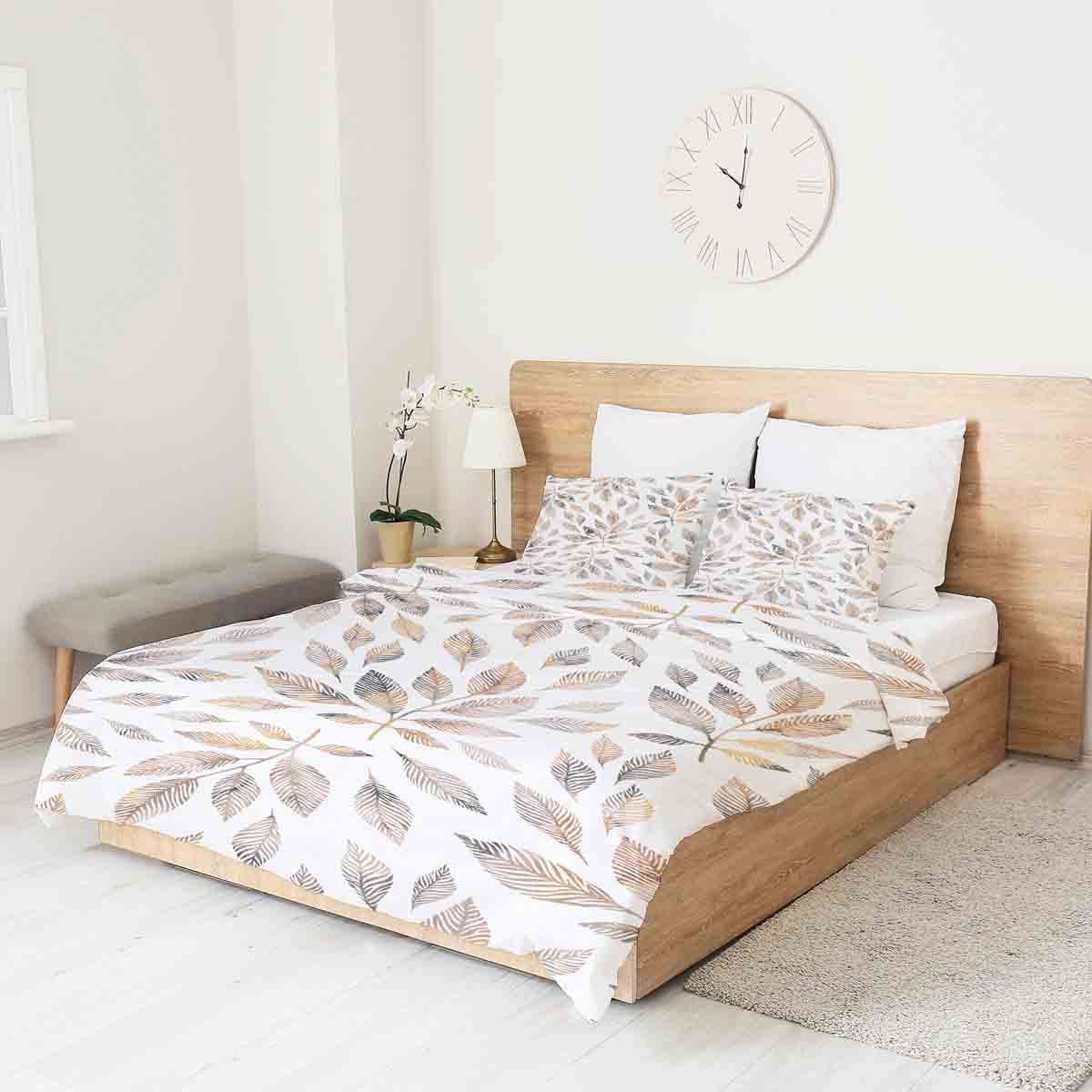 Manta terapéutica original - Funda de algodón blanca con ramas marrón claro