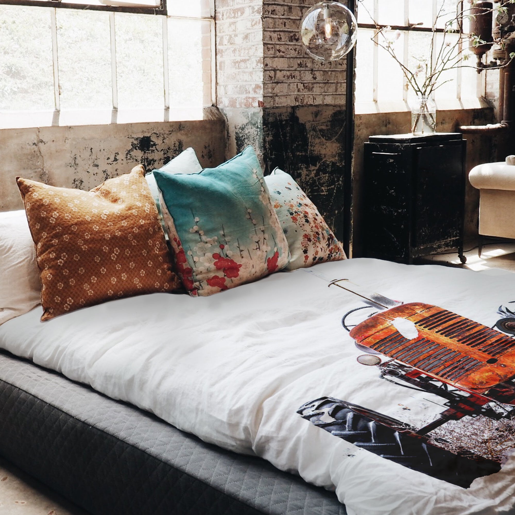 Juego de ropa de cama con manta terapéutica tractor en naranja