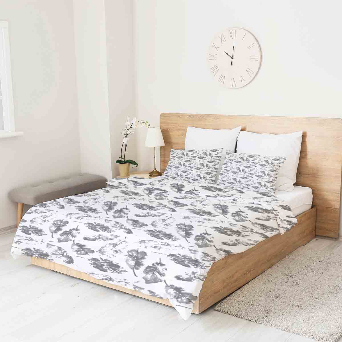 Coperta terapeutica originale - Rivestimento in cotone bianco con foglie grigie