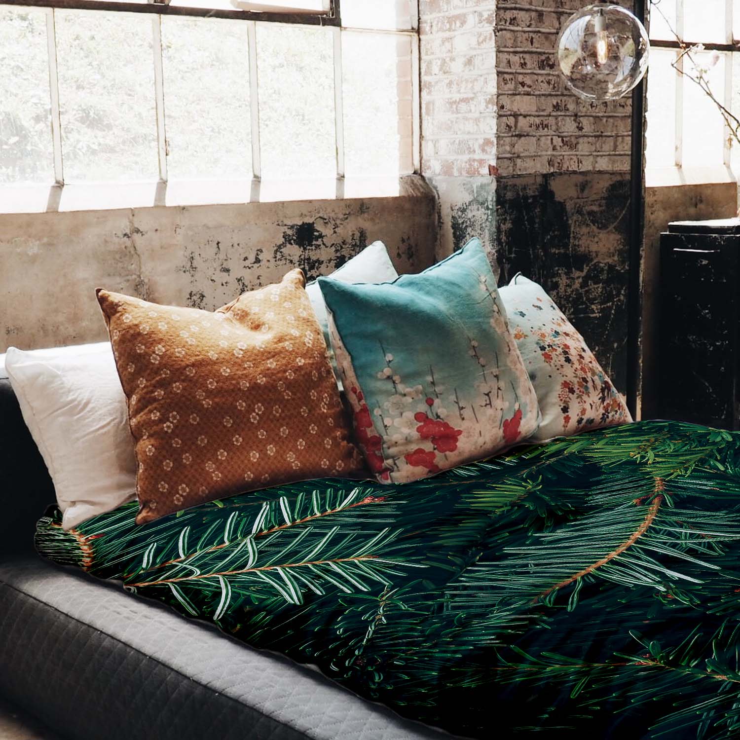 Original therapy blanket - cotton cover with green fir branches