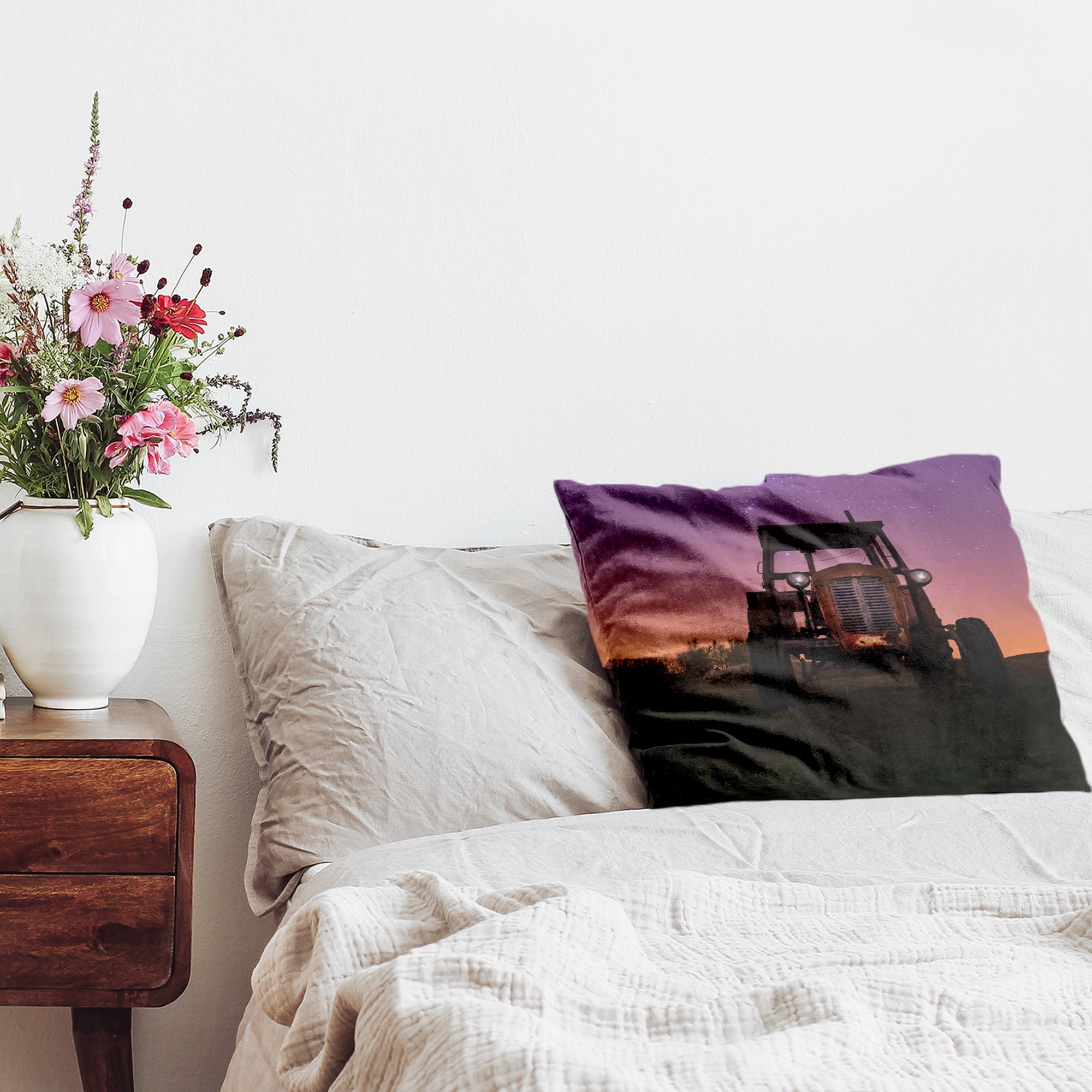 Almohada de salud morada con tractor