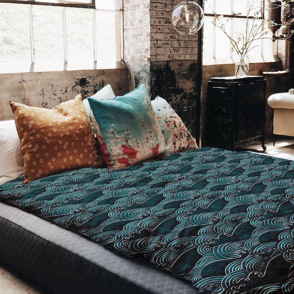 Originele therapiedeken - katoenen hoes golf turquoise-groen