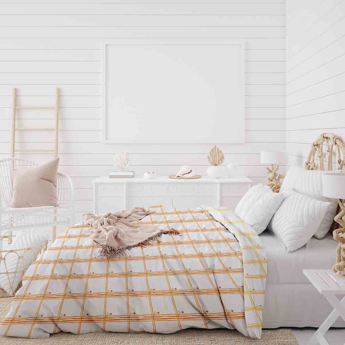 Therapy blankets bedding set yellow checkered