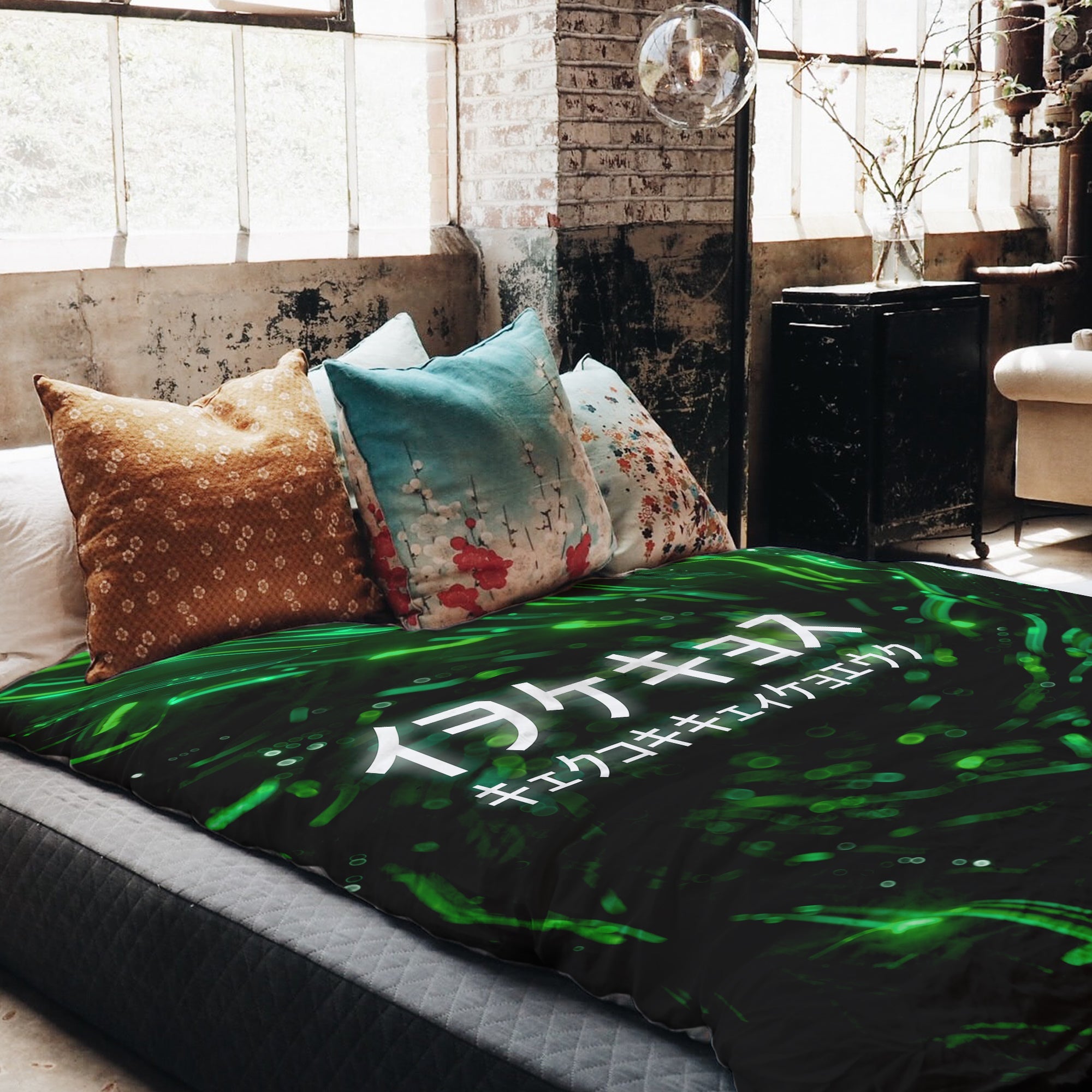 Therapy blankets bedding set green with Chinese characters