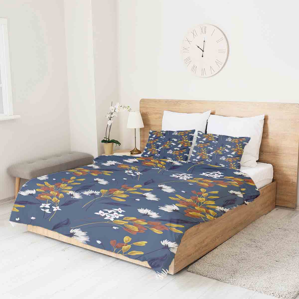 Couverture thérapeutique originale - Housse en coton bleue avec bouquet de fleurs