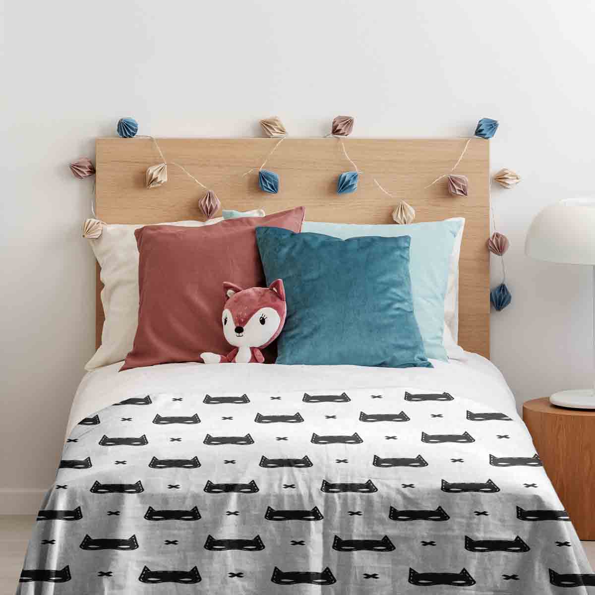 Manta terapéutica original - Funda de algodón blanca con máscara de gato